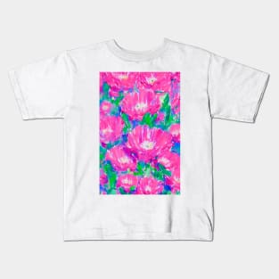 Field of pink daisies watercolor painting Kids T-Shirt